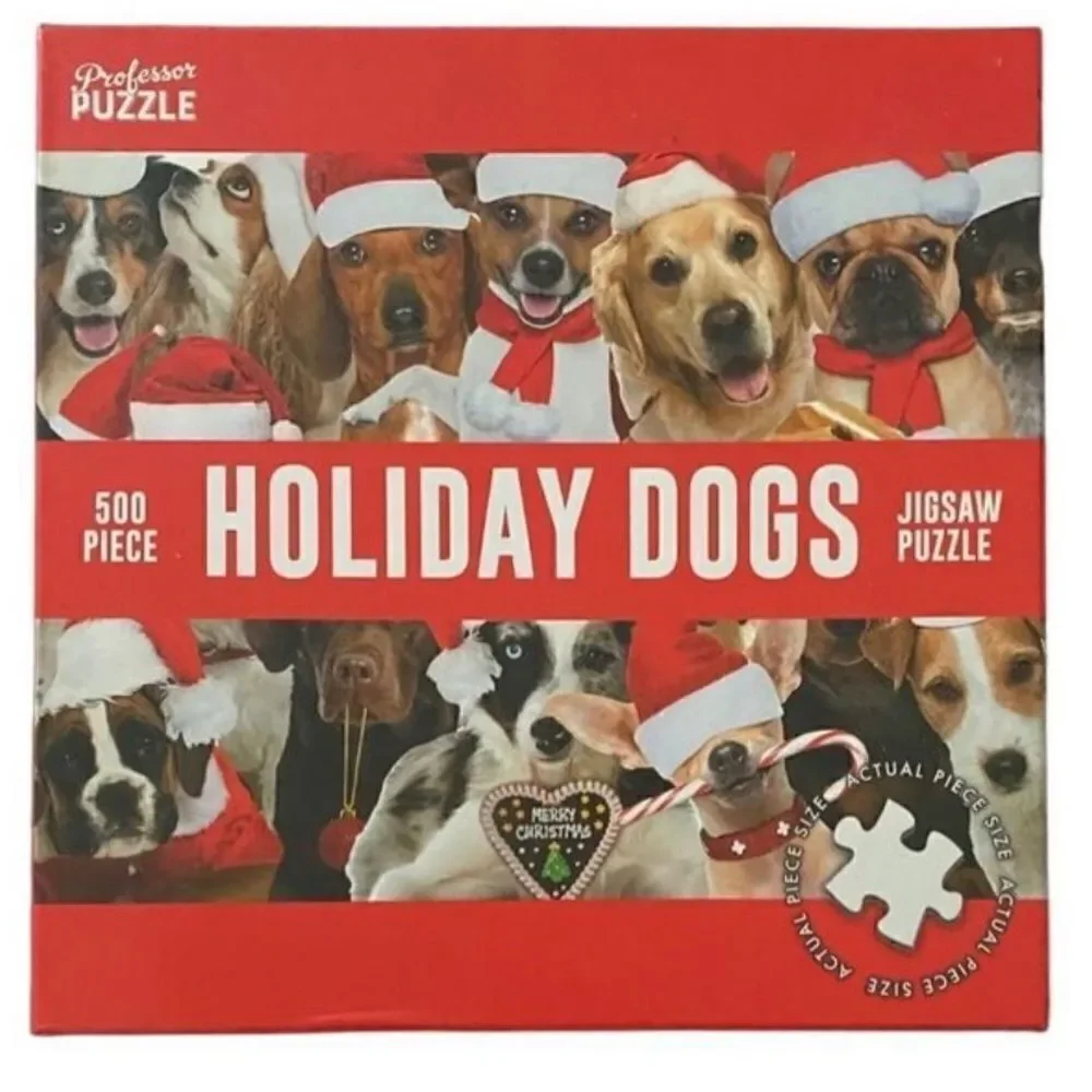 Professor puzzle, holiday dog, 500 piece jigsaw puzzle ￼ 19 x 14